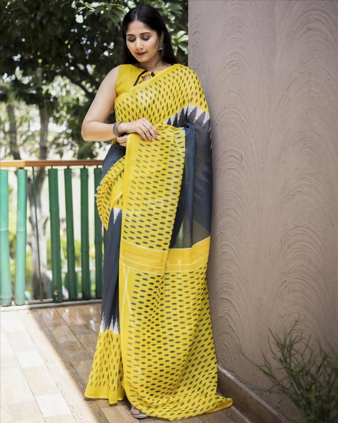 Pure Linen Pochampally 8 Casual Daily Wear Digital Printed Saree Collection